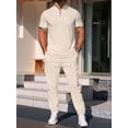 thumbnail image 4 of Men 2 Piece Casual Beach Outfits Short Sleeve Button Down Shirts Summer Loose Pant Sets Vacation Walking Outfits Khaki S, 4 of 6