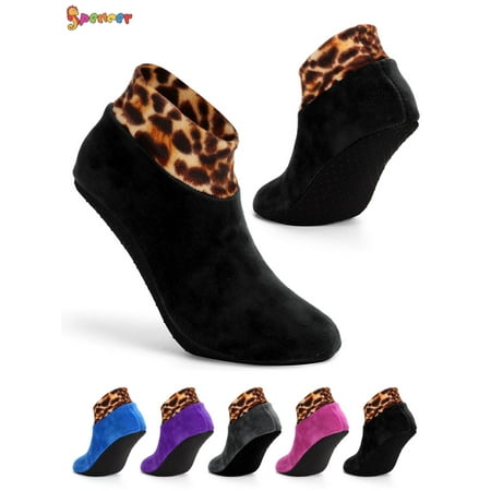 Spencer Indoor Non-Slip Thermal Socks Leopard Printed Floor Socks Fuzzy Slipper Socks for Ladies Girls