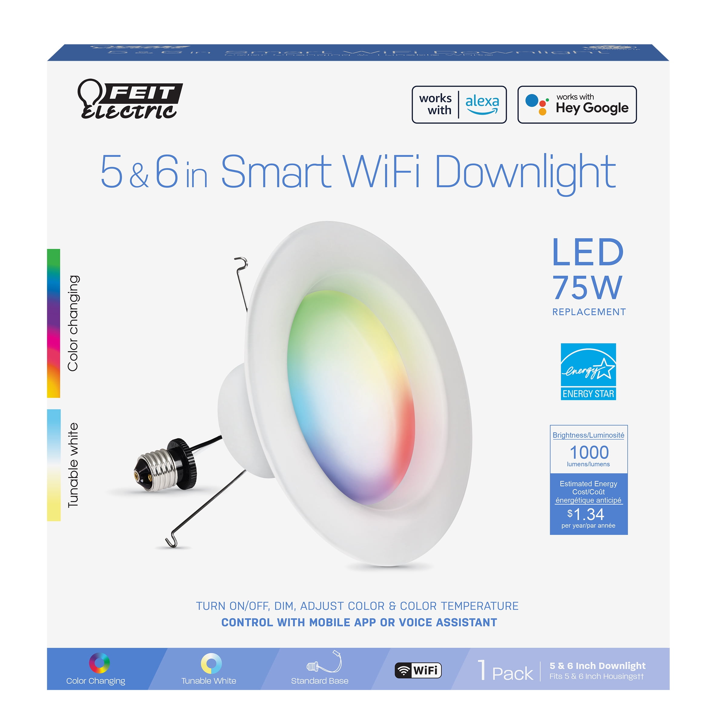 Feit Electric Smart LED 11.1W White Recessed Light, 6 Inches , Dimmable
