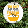 thumbnail image 2 of DistinctInk Hanging Ceramic Christmass Tree Ornament with Gold String - Great Gift / Present - 2 3/4 inch diameter - You Only Lick Once - Lick the Bowl - Baking, 2 of 2