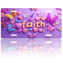 1 Pcs 2D Flat License Plate Covers & Frames, faith with butterflies For Decorative Front, Waterproof For Decoration Aluminum License Plate Covers & Frames Cover For Men Women, 12" X 6"