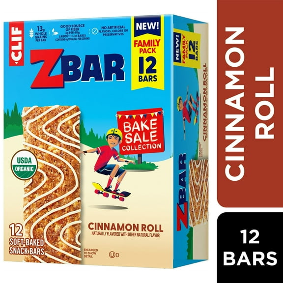 Zbar Bake Sale Collection Cinnamon Roll Flavor Soft Baked Snack Bars, Organic Granola Bars, 12ct pack of 1