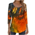 thumbnail image 2 of Delliss Women's Stylish Print Blouse Fall Clothing 3/4 Sleeve Pleated Top Orange XXL, 2 of 6