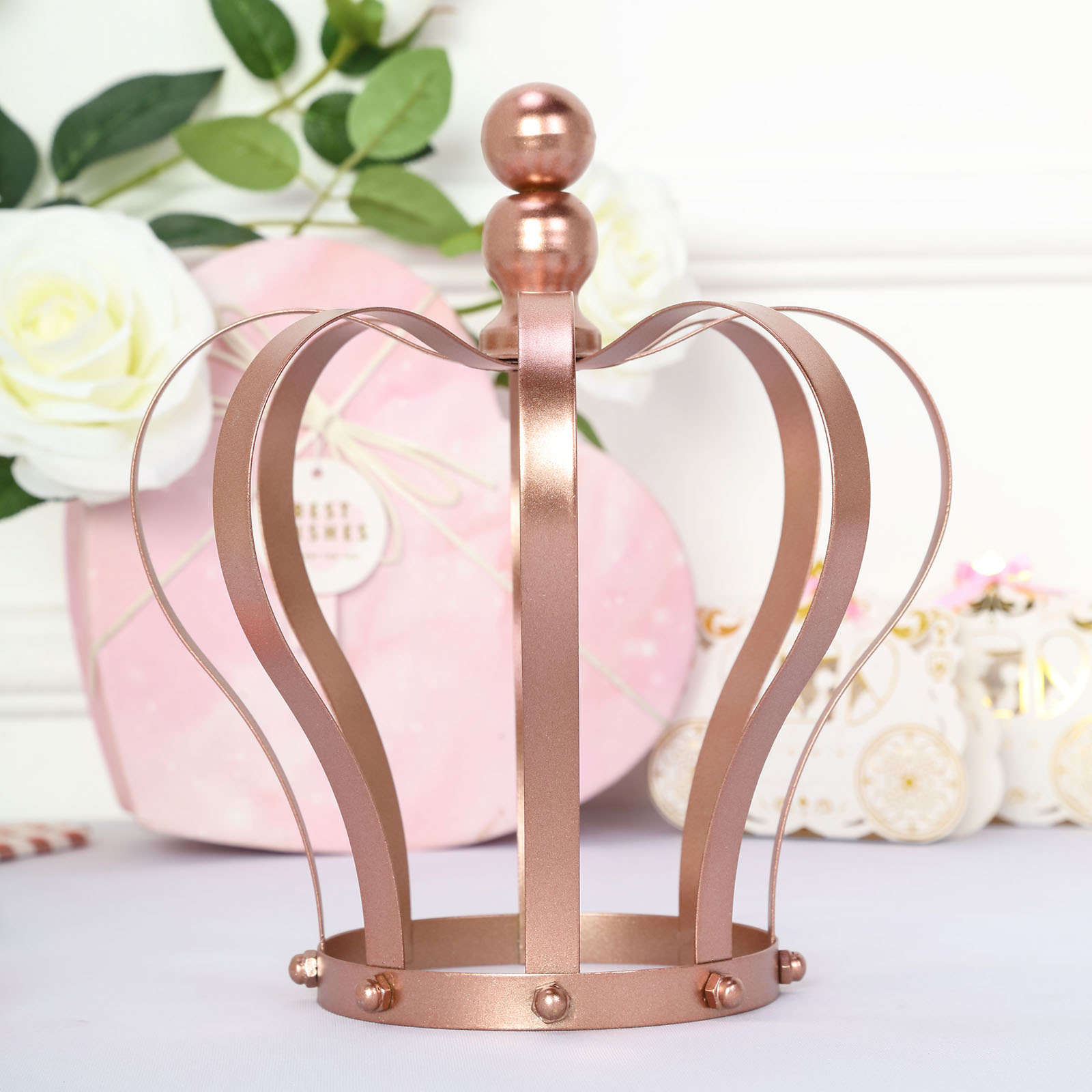 Balsacircle 4 inch Rose Gold Metal Crown Cake Topper Princess Birthday Party Decorations, Pink