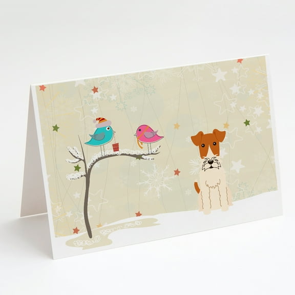 Christmas Presents between Friends Fox Terrier - Wire Greeting Cards and Envelopes Pack of 8