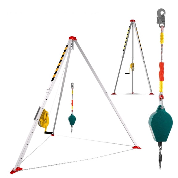 Tanfengu 1800 lbs Confined Space Tripod Kit, Adjustable Aluminum Tripod with 98.43 FT Steel Cable Winch for Manhole & Sewer Rescue