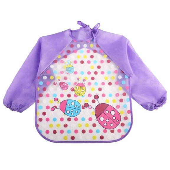 TureClos Lovely Long Sleeve Waterproof Baby Feeding Smock Plastic Coverall Baby Bib