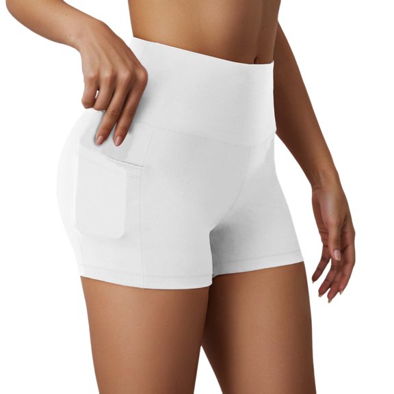 OSOLU High Waist Yoga Shorts For Women Mesh Workout Running Fitness Gym Activewear Stretchy Breathable Comfortable Sports Shorts Sports Soft Tummy Control Workout Athletic Gym Bottoms White XXL