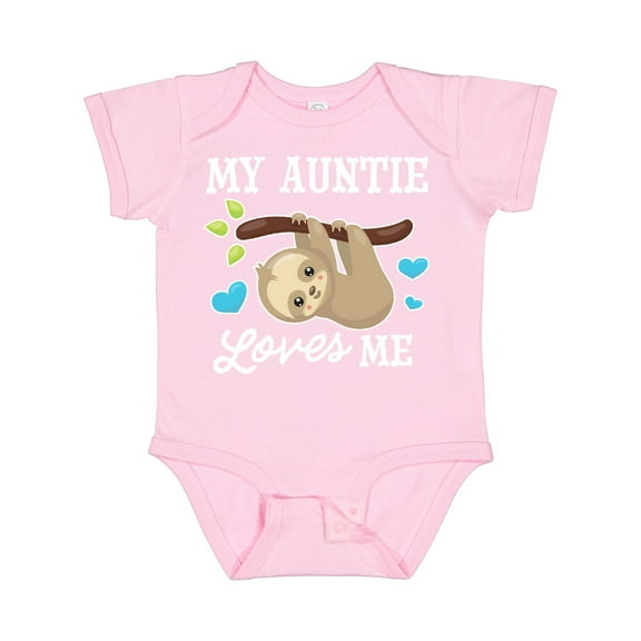 Inktastic My Auntie Loves Me with Sloth and Hearts Boys or Girls Baby Bodysuit