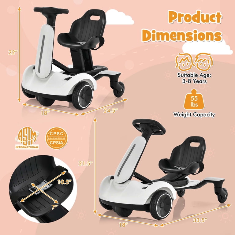 Kart électrique Pour Enfants COSTWAY 6V - Siège Réglable Et Rotatif 360° - 4-5 Km/h - Charge 25kg - Pour 3-8 Ans (Rose, Rouge, Blanc, Noir)