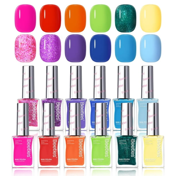Set de esmaltes de uñas Beetles Quick Dry Glitter Neon, 12 colores