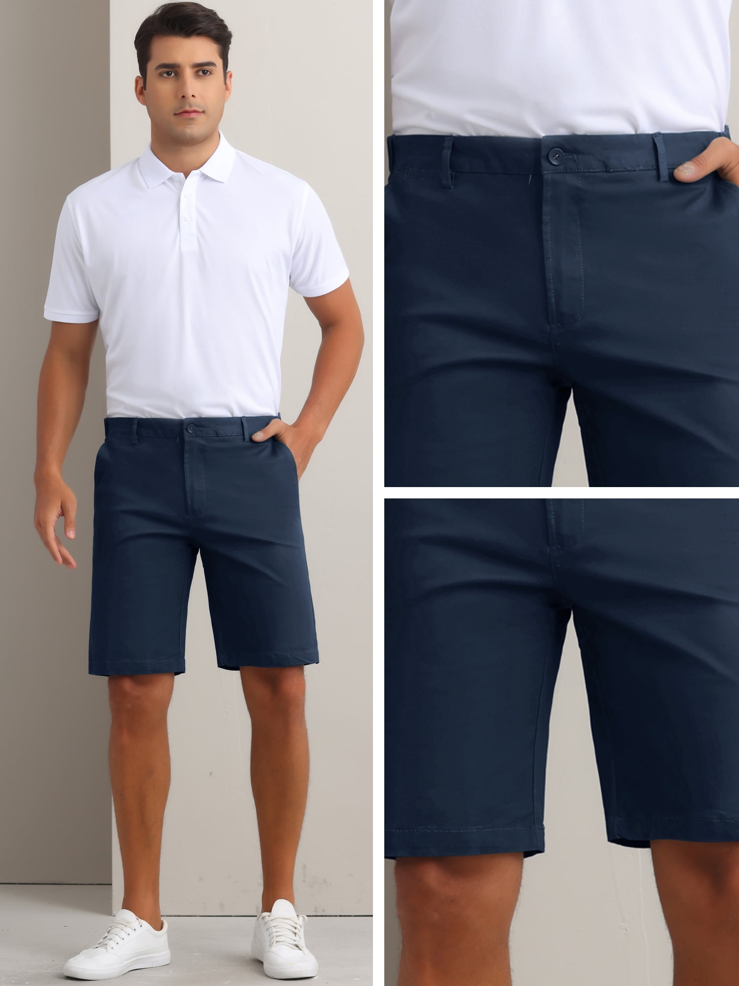 DARING DIVA Men's Solid Button Flat Front Zipper Formal Chino Dress Shorts 28 Dark Blue