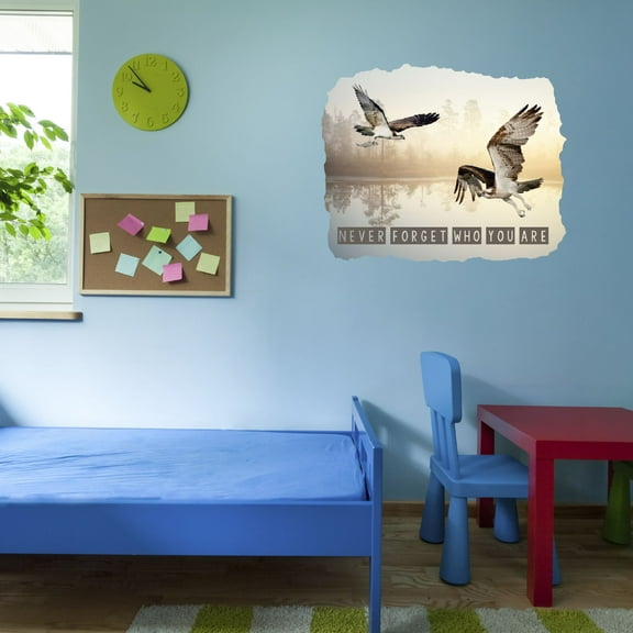 Watercolor Decal Never Forget Who You Are Living Room Wall Decal for Family Outdoor Scene Background Forest Lake Art Cute Themed Room - Size: 30 In x 24 In