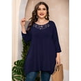 thumbnail image 3 of SHOWMALL Plus Size Tops for Women 3/4 Sleeve Navy Blue 4X Swing Tunic Lace Maternity Crewneck Blouse Loose T Shirt&nbsp; for Leggings, 3 of 6