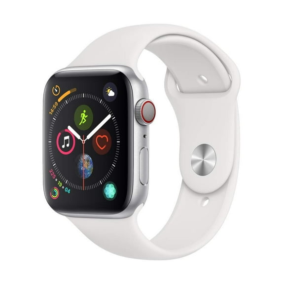 Pre-Owned Apple Watch Series 4   Cellular 44mm Silver Aluminum Case with White Sport Band,