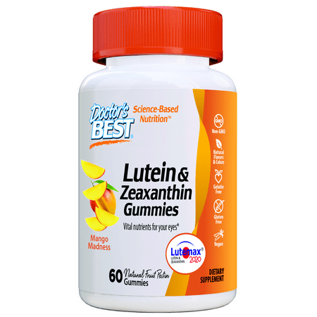 Doctor's Best Lutein & Zeaxanthin, 60 Chewable Mango Flavored Vital Nutrients For Your Eyes, Natural Fruit Pectin, Non-GMO,