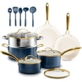 thumbnail image 1 of 15 Pc Ceramic Pots and Pan Set, Non Stick Cookware Set with Steamer and Cooking Utensils, Non Toxic PFOA PFOS Free, Gold Stay Cool Handles, Oven and Dishwasher Safe, 1 of 9
