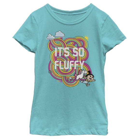 Girl's Despicable Me Minions Its So Fluffy Rainbow Unicorn  Graphic Tee Tahiti Blue Large