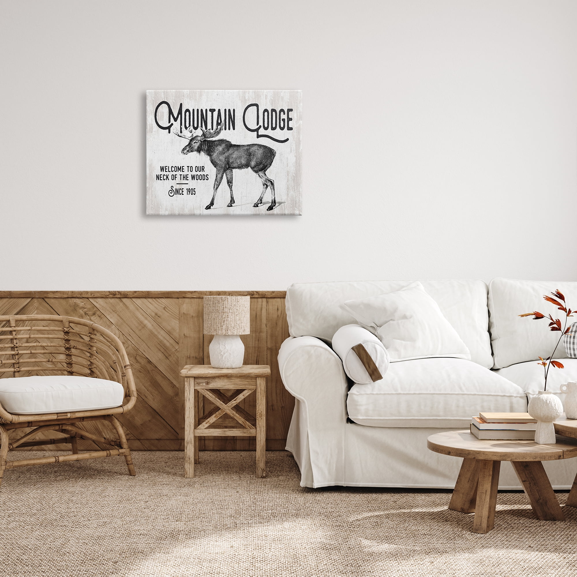 Stupell Industries Rustic Mountain Lodge Vintage Moose Cabin Sign Graphic Art Gallery Wrapped Canvas Print Wall Art, Design by Lettered and Lined