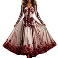 thumbnail image 2 of Halloween Dresses for Women V Neck Skull Print Dress Long Sleeve Festive Party Trendy Womens Casual Dresses White M, 2 of 4