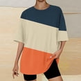 thumbnail image 2 of Timegard Womens Top Summer Drop Shoulder Short Sleeve Casual Crewneck Loose Comfy Color Block Mid Long Top, 2 of 4