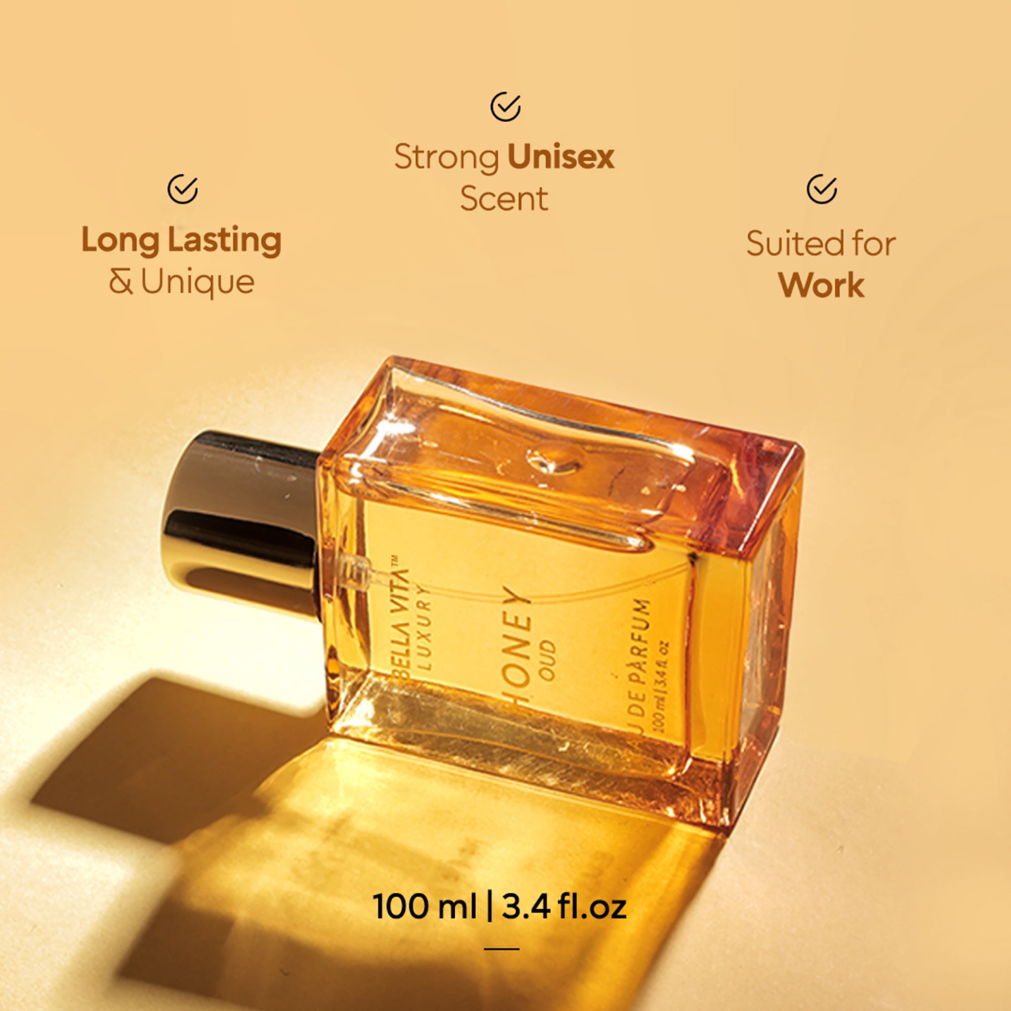 BELLAVITA HONEY Oud Unisex, Perfume for Women and Cologne for Men, 3.38 oz
