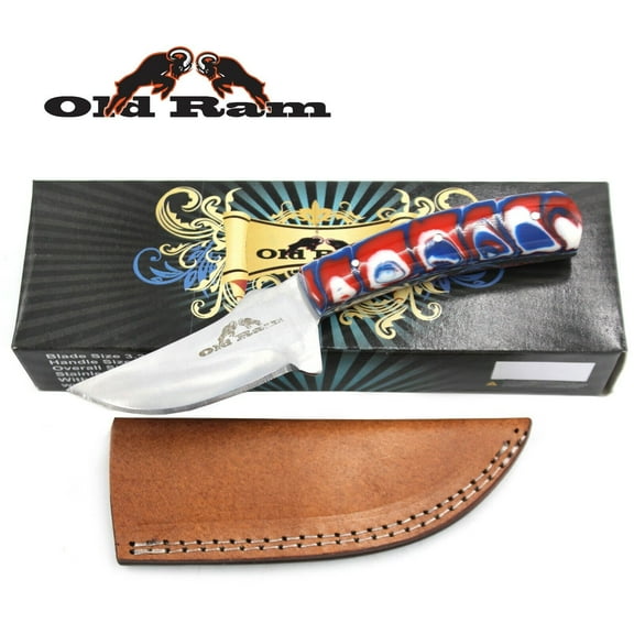 Old Ram Collection Heavy Duty Fixed Blade Skinner Knife w/ Leather Sheath
