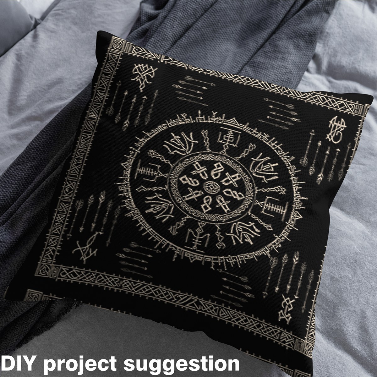 jejeloiu Ancient Rune Fabric by the Yard 1 Yard,Scandinavian Aesthetic Mythology Home Decor Fabric by the Yard,Black Gold Sewing Fabric For Men Women,Breathable Home Decor