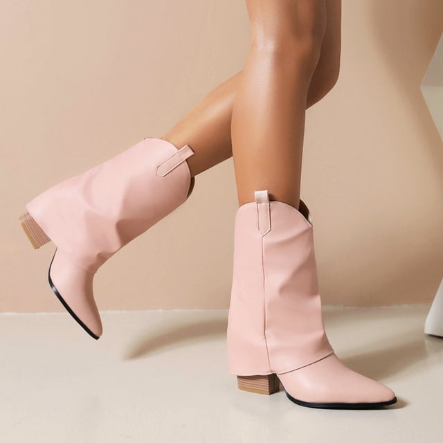 LSLJS Bottes Mi-Mollet à Talons Hauts pour Femmes, Bottes de Mode avec Talons Épais et Manches Pointues et Bottes pour Femmes, Bottes Mi-Mollet pour Femmes