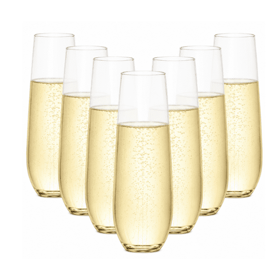 9 oz Clear Stemless Plastic Wine Glasses – Disposable & Reusable Party Cups for Weddings, Events & Wine Tasting - 6 Pack