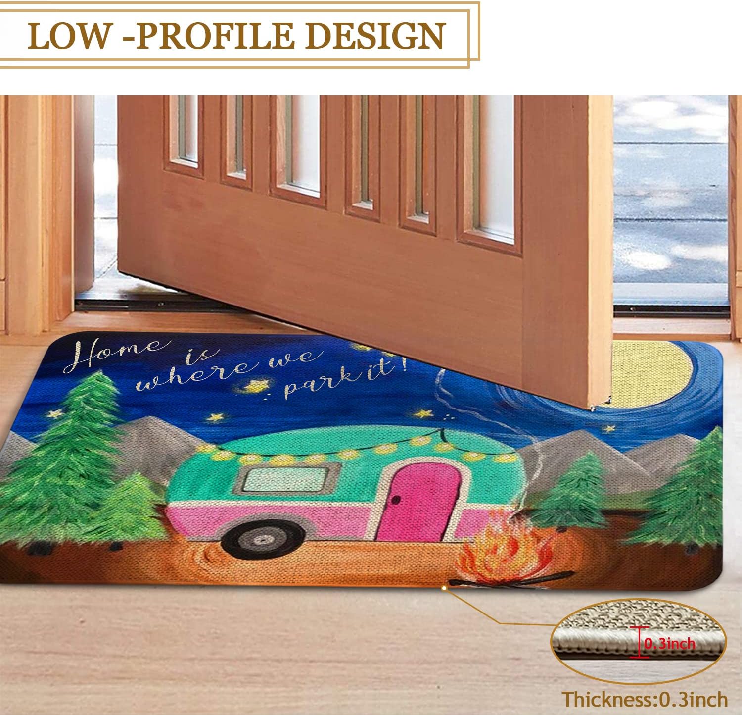 Camper Door Mat 30 X 17 Inch Camping Doormat Indoor Outdoor Entrance Non Slip Front Door Mats Camper RV Trailer Decor Rubber Back Welcome Mat