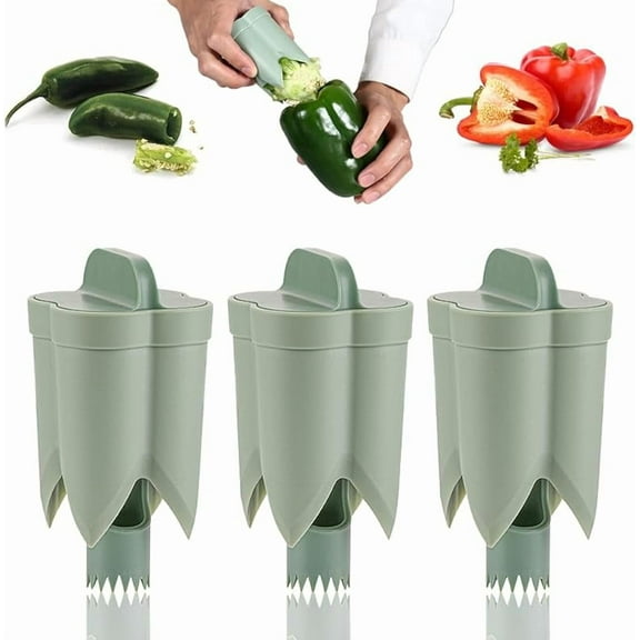2pcsPepper Seed Corer Remover, 2024 New 2 in 1 Bell Pepper Cutter Pepper Porer Seed Remover Tool, Quickly Cutting and Deseeding Bell Pepper Corer Tool for Vegetables Kitchen Gadget
