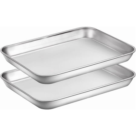 Baking Sheets Set of 2, Cookie Sheets Stainless Steel Baking Pans & Toaster Oven Tray Pans, Non Toxic & Easy Clean
