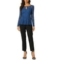 thumbnail image 2 of INSPIRAR CHIC Blusa de Mujer con Encaje y Abertura Frontal, dobladillo Peplum, Manga Larga Transparente, Talla M, Azul Real, 2 of 6