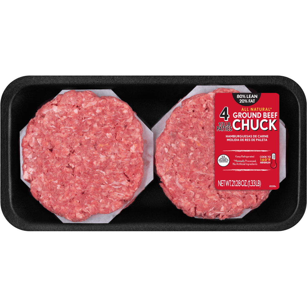 All Natural* 80 Lean/20 Fat Ground Beef Chuck Burgers 4 Count, 1.33