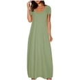 thumbnail image 2 of TAGOLD Womens Summer Dress,Plus Szie Casual Dress for Womens,Women's Large Pocket Solid Color Dress Sexy Round Neck Short Sleeved Long Sleeved, 2 of 5