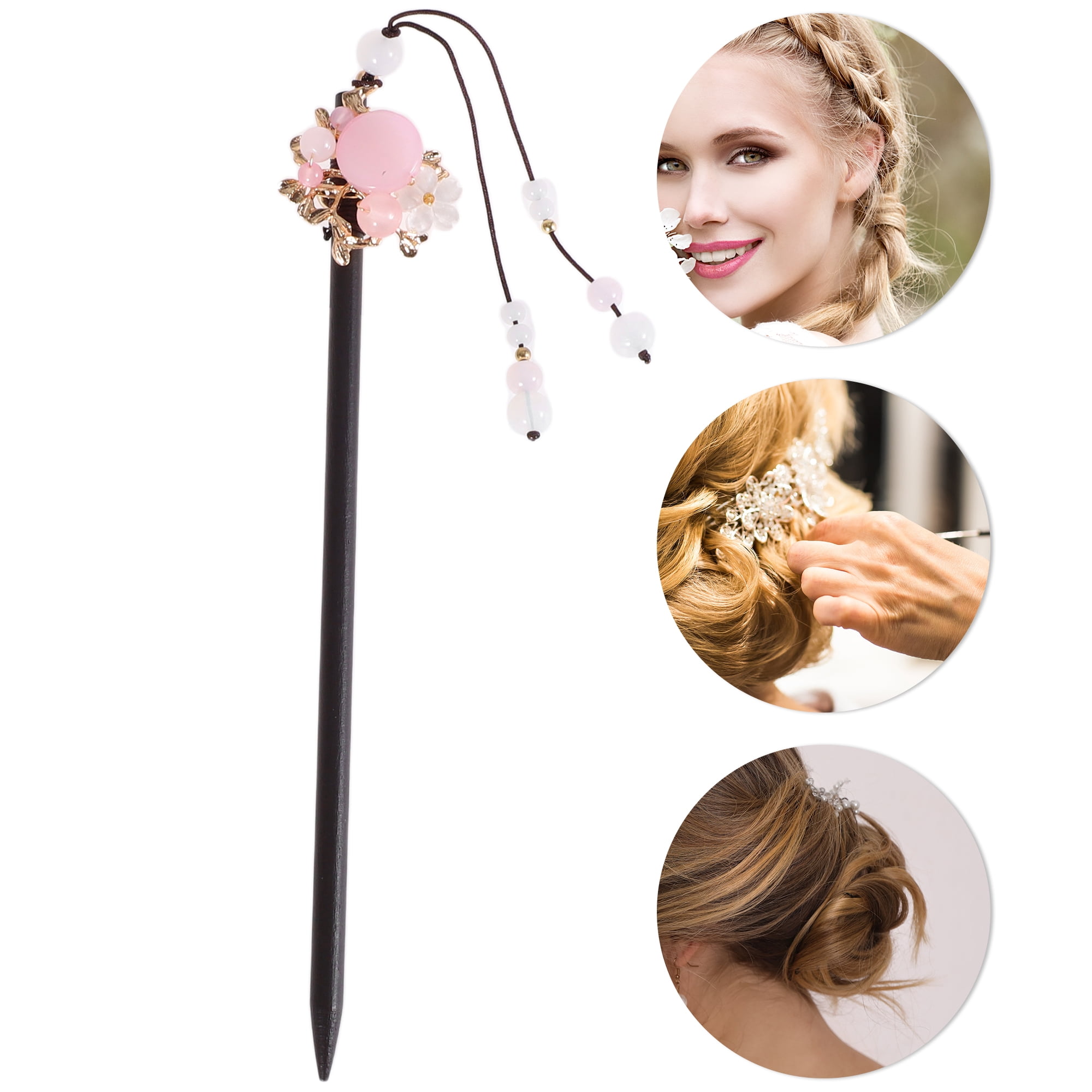 Unique Bargains Hair Chopstick for Women 1Pc Black, Pink, White [Retro Style Tassel] 2.76"