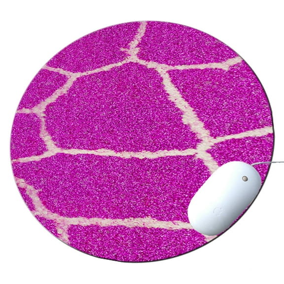 KuzmarK Round Mousepad / Hot Pad / Trivet - Giraffe Skin Pink Sparkle