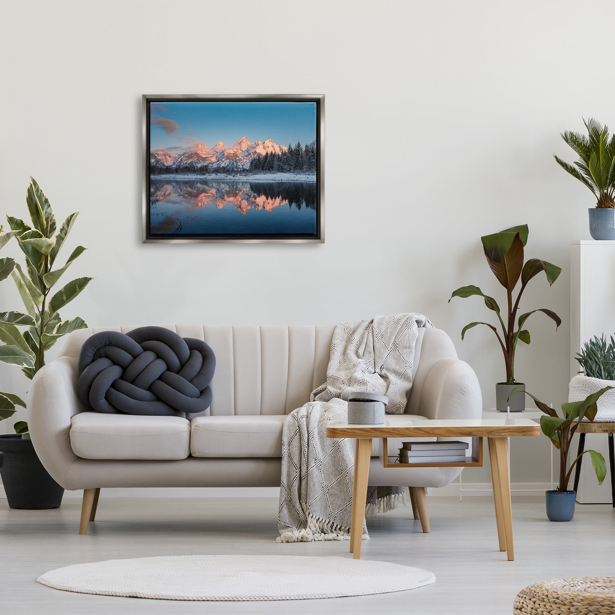 Stupell Industries Winter Mountains Reflection Landscape Photography Gray Floater Framed Canvas Art Print Wall Art, 31 x 25