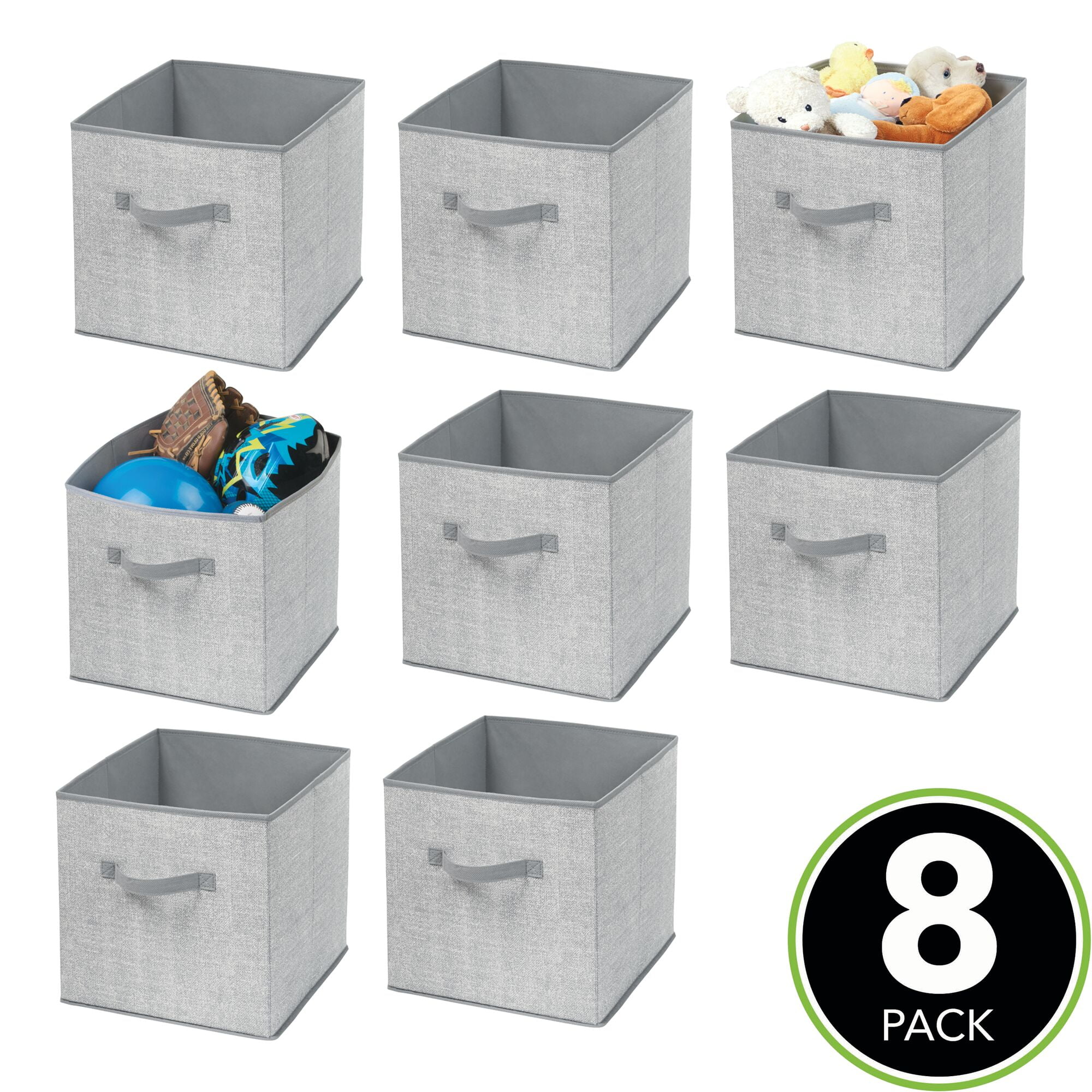 mDesign Soft Fabric Nursery Organizer Bin with Front Handle, 8 Pack - Gray