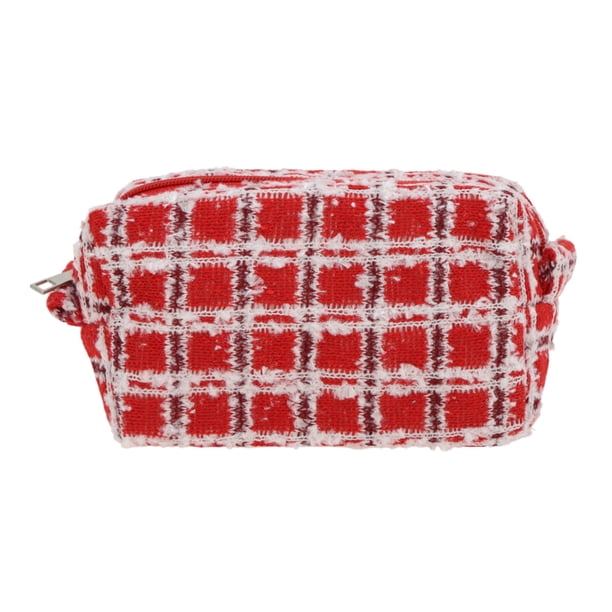 Patrones de tejido navideño únicos 1Pc Bolsa de maquillaje con cordón para vacaciones Rojo Blanco Lana