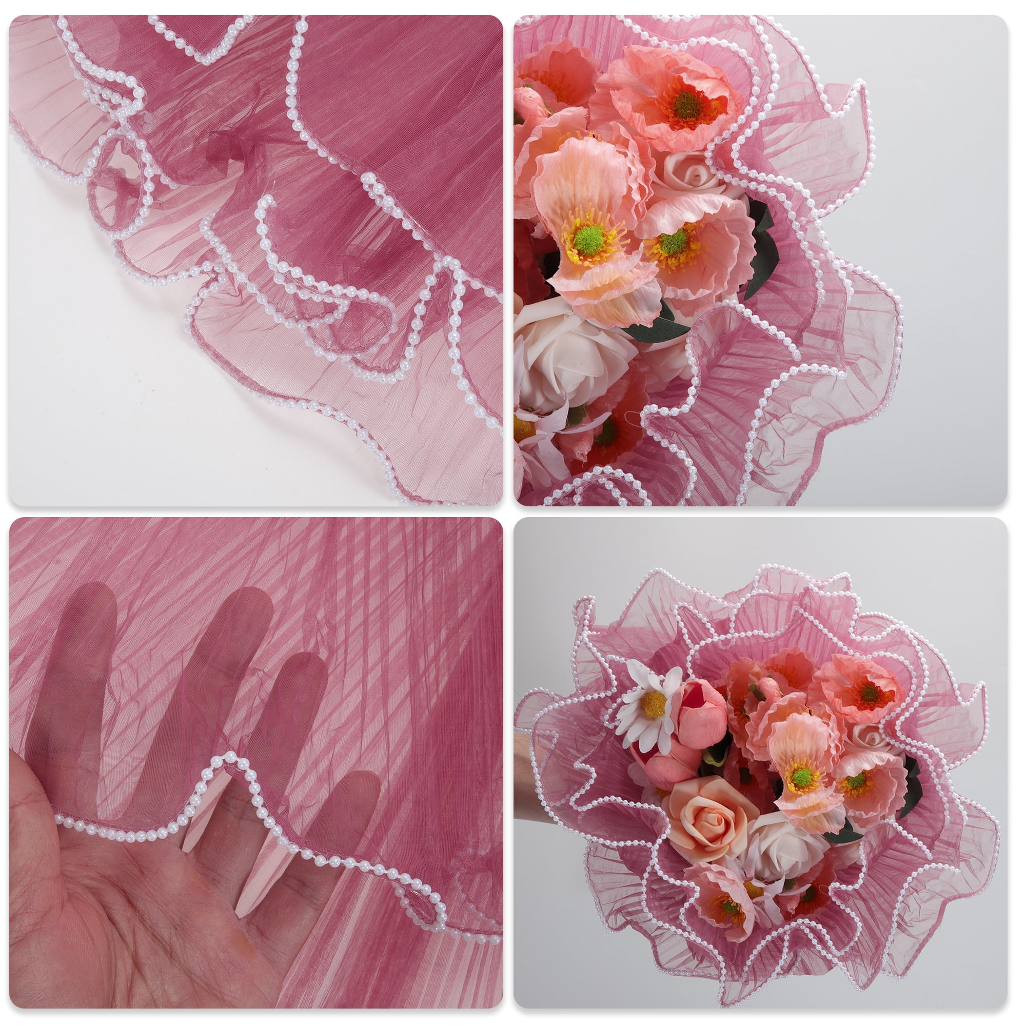 Unique Bargains Faux Pearl Edge Flower Wrap Paper for All Occasions 1 Pc Purplish Red