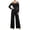 Black, variant on MexChoioe Womens Off Shoulder Jumpsuits Long Sleeve Contrast Trim Wide Leg Pocket Casual Vacation Rompers
