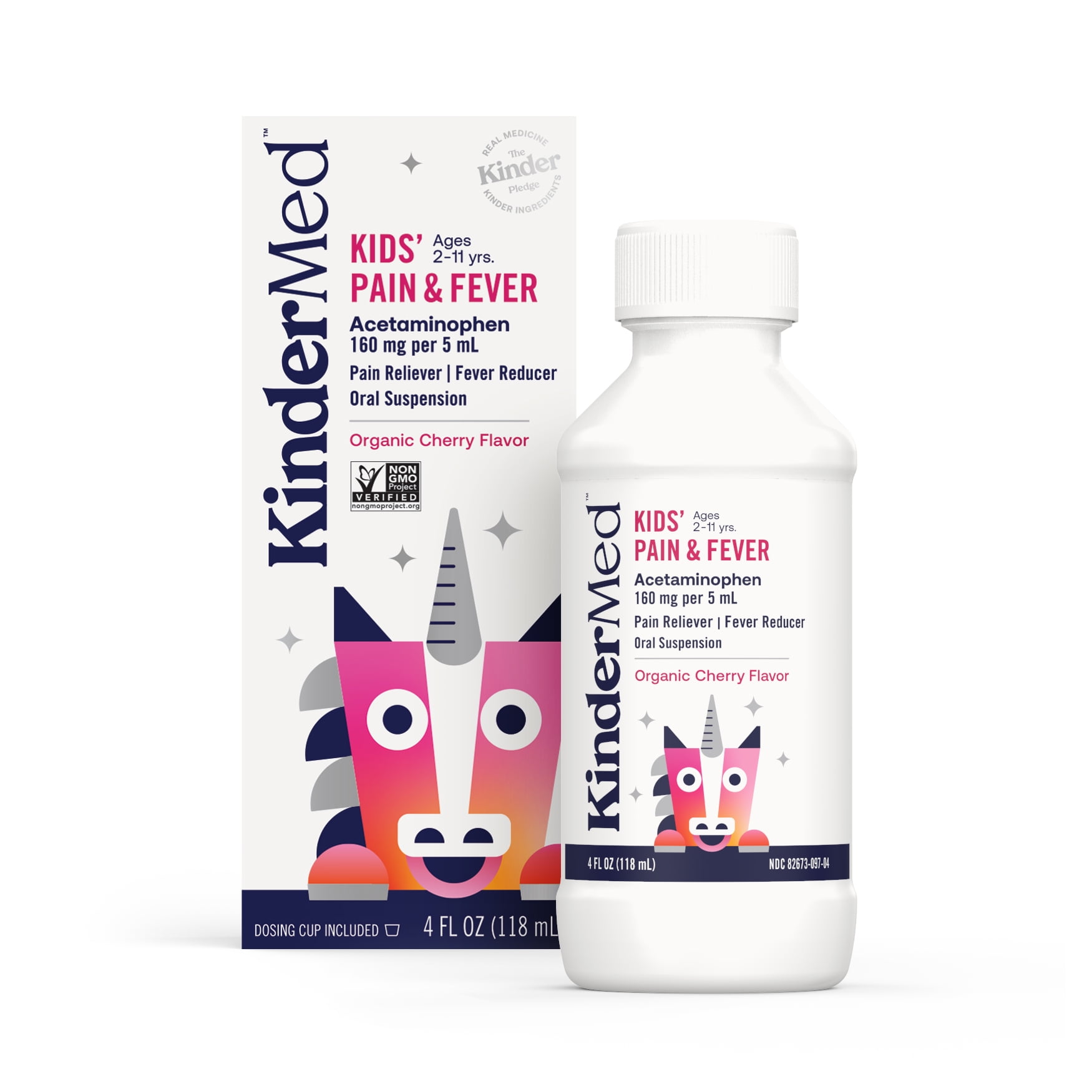 KinderMed Kids Pain and Fever, Oral Suspension, Organic Cherry Flavor, 4 oz (118 mL)