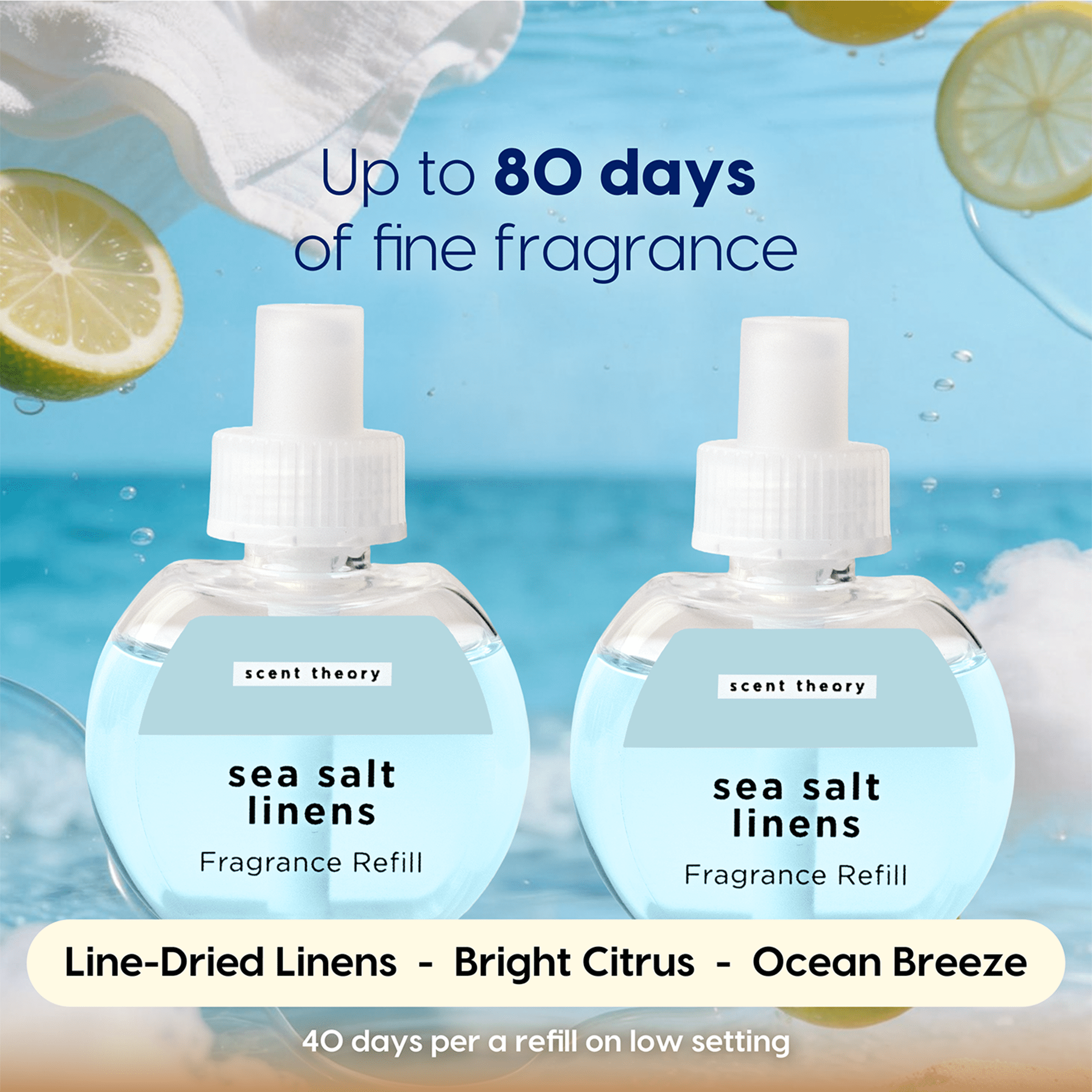 Scent Theory Fragrance Diffuser Refills, Sea Salt Linens, 0.67 oz, 2 Pack