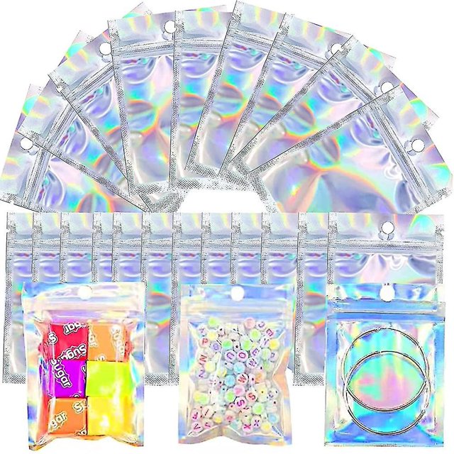 Bolsas de embalaje holográficas QUANZHOUTIANDI 100 pequeñas bolsas de regalos Mylar con cierre de cremallera olor
