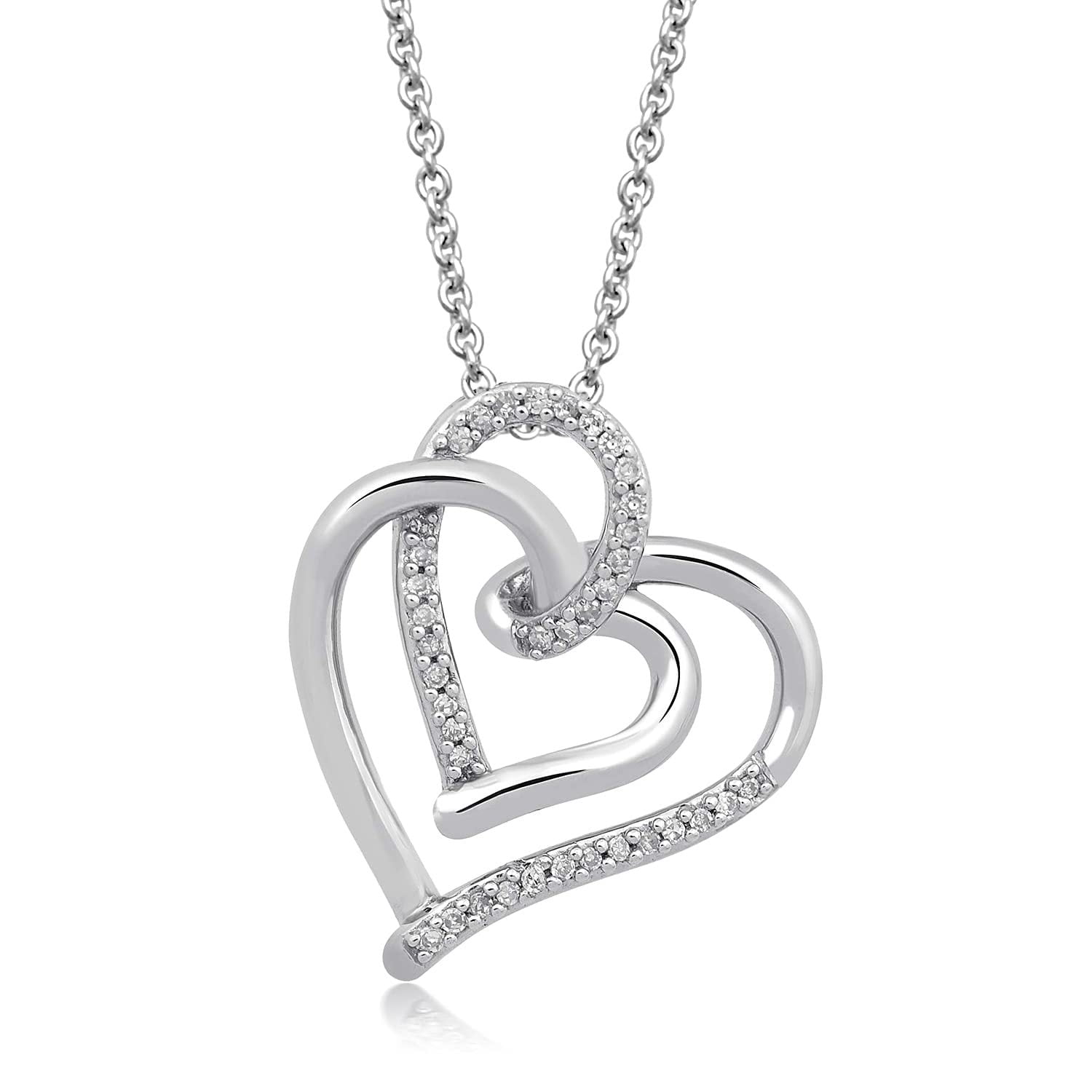 Charmsy Sterling Silver Jewelry Dainty Two-Tone Heart Pendant with Cable Chain for Teen Women 21 MM