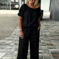 thumbnail image 5 of Maqroz Women 2 Piece Outfits Sets Summer Solid Loose Short Sleeve Crew Neck Top and Pants Set Drawstring Casual Vacation Travel 2026 Black S, 5 of 6