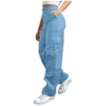 thumbnail image 3 of BiZtdJrK Baggy Cargo Pants for Women High Waisted Lightweight Open Leg Hiking Pants Streetwear Fashion Outfits with Pockets Light Blue L, 3 of 8