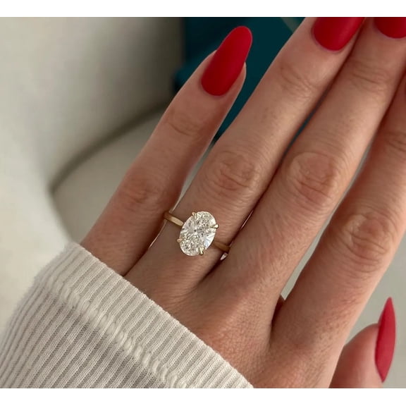 Jewelerix 2 Carat Oval Cut Moissanite Engagement Ring for Women in 14K Yellow Vermeil Gold, Solitaire Promise Ring, Minimalist Bridal Ring